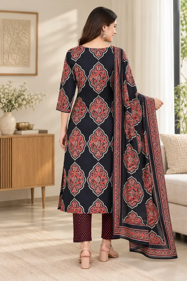 Black_Cotton_Straight_Kurta_Set_For_Women