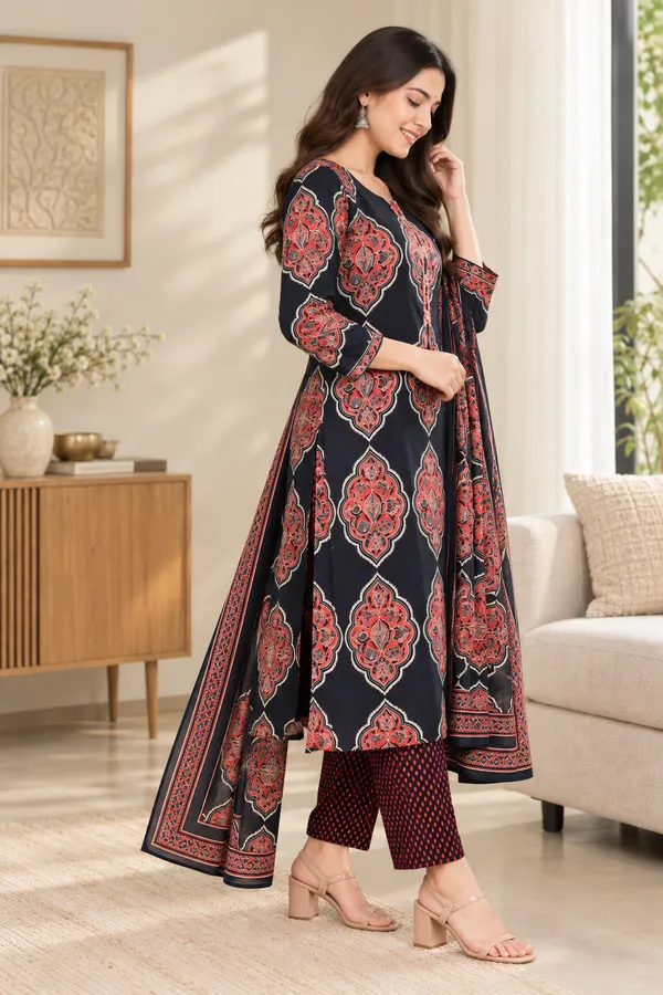 Black_Cotton_Straight_Kurta_Set_For_Women