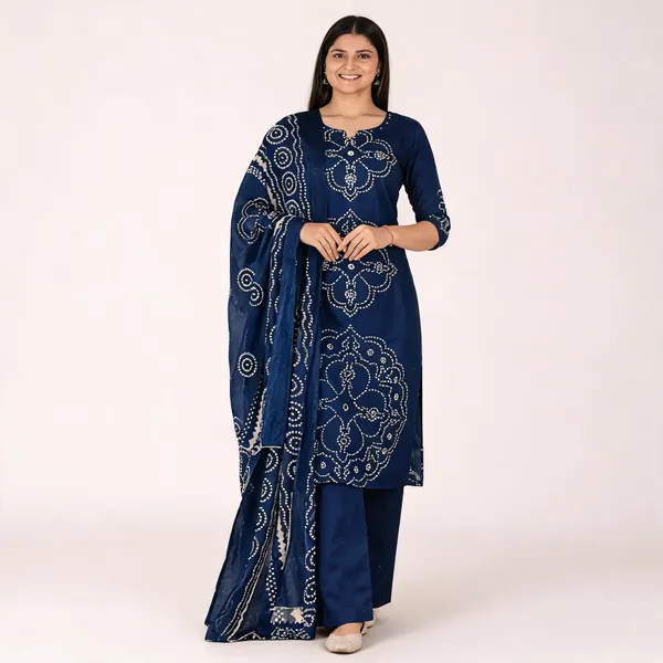 Navy_Blue_Cotton_Printed_Kurta_Set_For_Women
