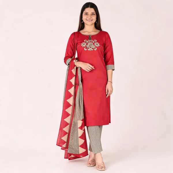 Rust_Cotton_Straight_Embroidered_Mirror_Work_Kurta_Set_For_Women