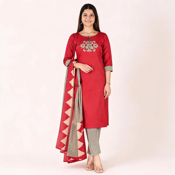 Rust_Cotton_Straight_Embroidered_Mirror_Work_Kurta_Set_For_Women