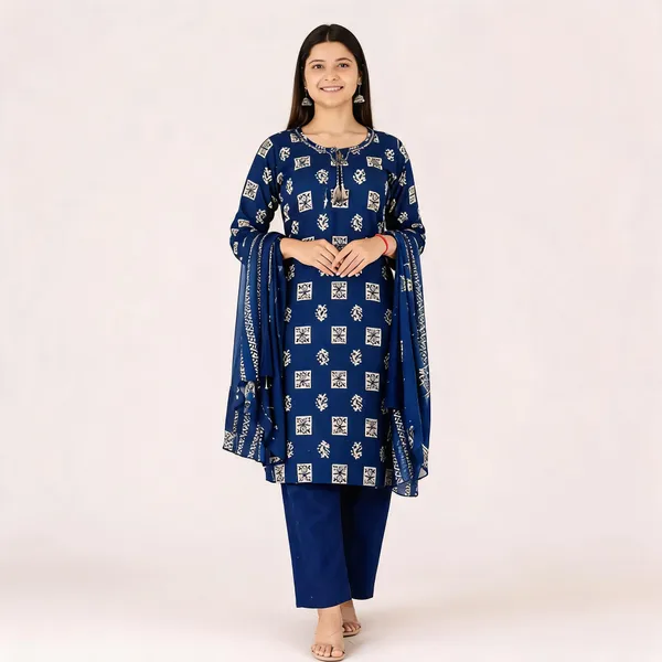 Blue_Cotton_Straight_Printed_Kurta_Set_For_Women