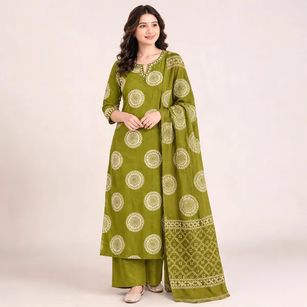Olive_Green_Cotton_Straight_Printed_Kurta_Set_For_Women