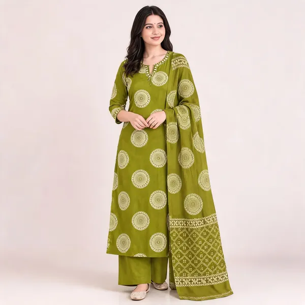 Olive_Green_Cotton_Straight_Printed_Kurta_Set_For_Women