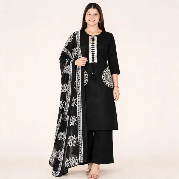 Black_Cotton_Straight_Embroidered_Kurta_Set_For_Women