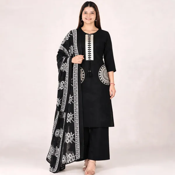 Black_Cotton_Straight_Embroidered_Kurta_Set_For_Women