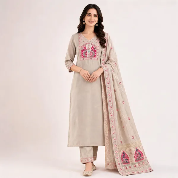 Beige_Silk_Straight_Embroidered_Kurta_Set_For_Women
