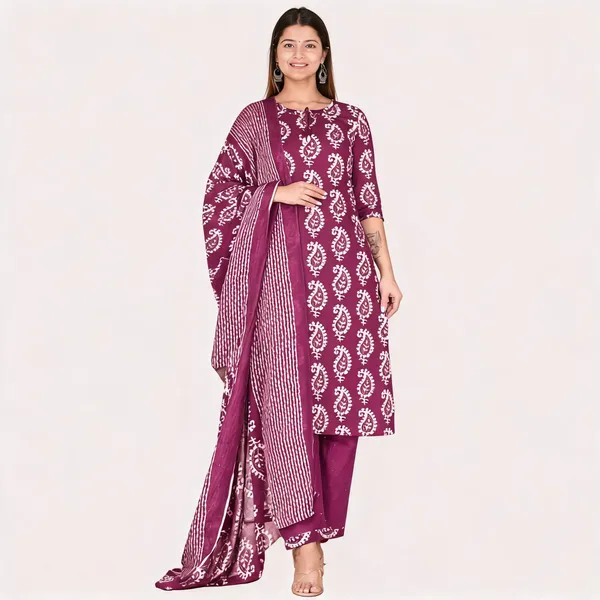 Purple_Cotton_Straight_Printed_Kurta_Set_For_Women