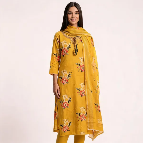 Yellow_Cotton_Straight_Floral_Printed_Kurta_With_Dupatta_For_Women