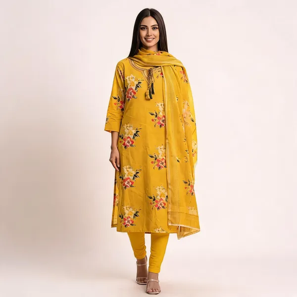 Yellow_Cotton_Straight_Floral_Printed_Kurta_With_Dupatta_For_Women
