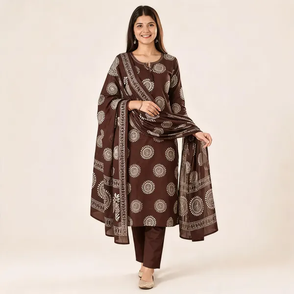 Brown_Cotton_Straight_Printed_Kurta_Set_For_Women