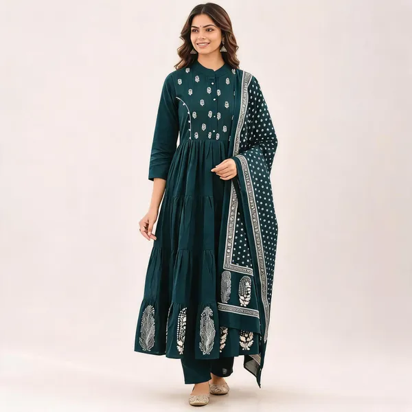 Navy_Blue_Cotton_Embroidered_Anarkali_Suit_Set_For_Women