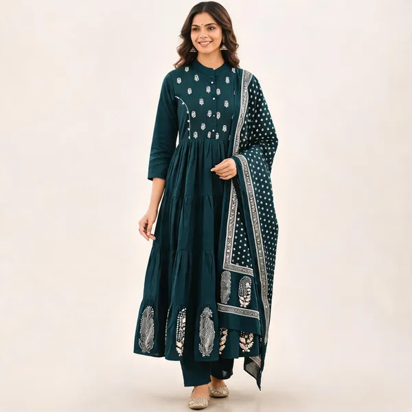 Navy_Blue_Cotton_Embroidered_Anarkali_Suit_Set_For_Women