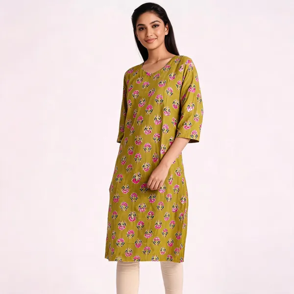 Mustard_Cotton_Straight_Floral_Print_Kurta_For_Women