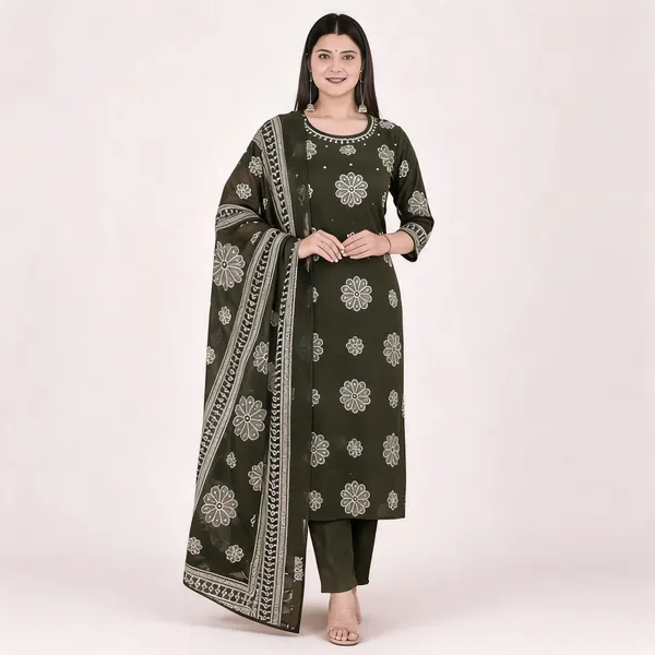 Olive_Green_Cotton_Straight_Floral_Print_Kurta_Set_For_Women