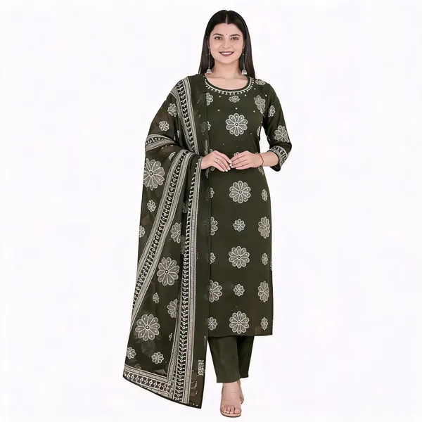 Olive_Green_Cotton_Straight_Floral_Print_Kurta_Set_For_Women