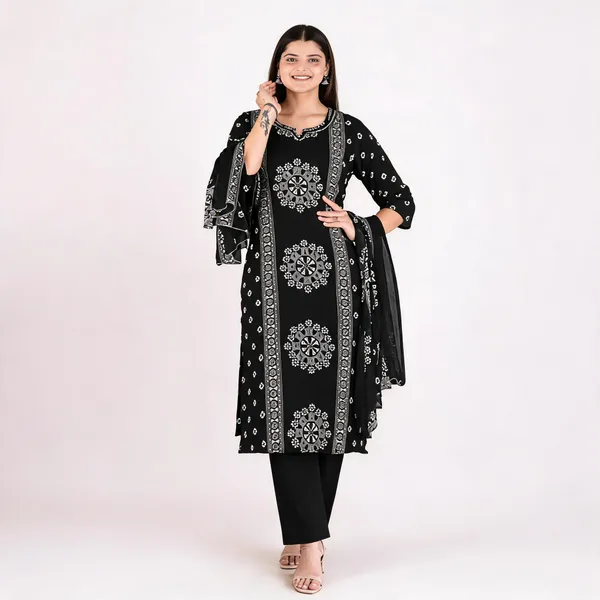 Black_Cotton_Straight_Printed_Kurta_Set_For_Women