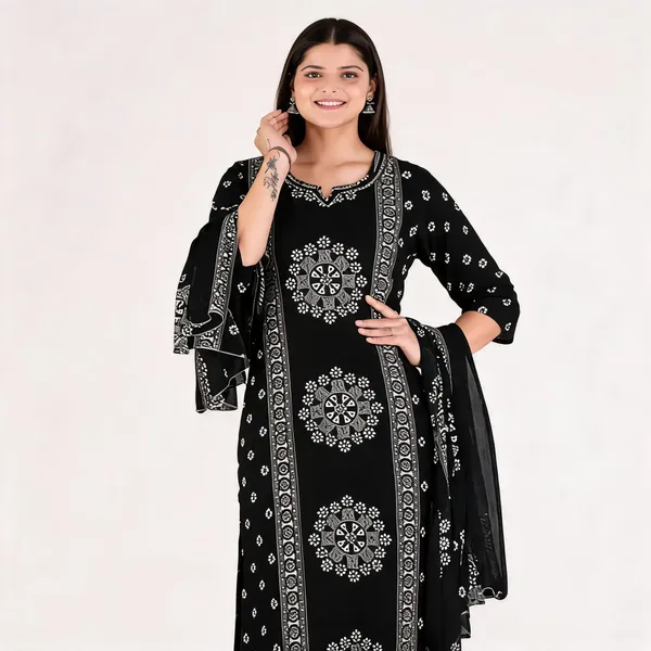 Black_Cotton_Straight_Printed_Kurta_Set_For_Women