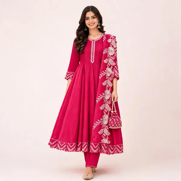 Pink_Silk_Anarkali_Kurta_Set_For_Women