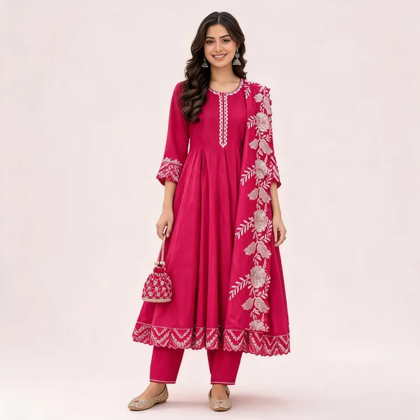 Pink_Silk_Anarkali_Kurta_Set_For_Women