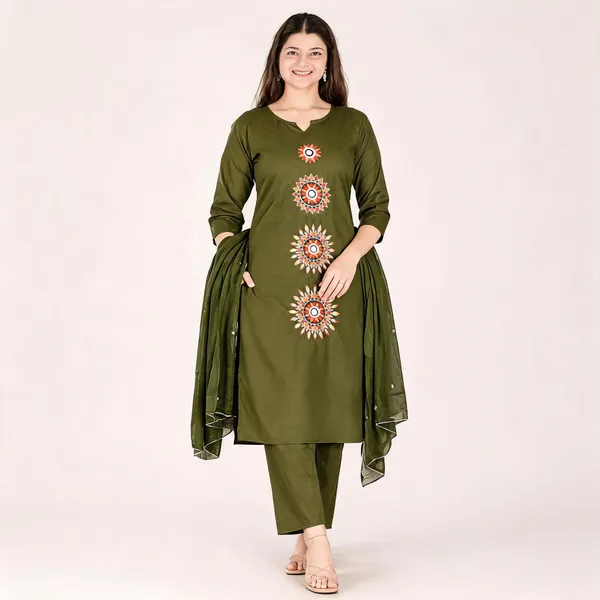 Olive_Green_Cotton_Straight_Embroidered_Kurta_Set_For_Women