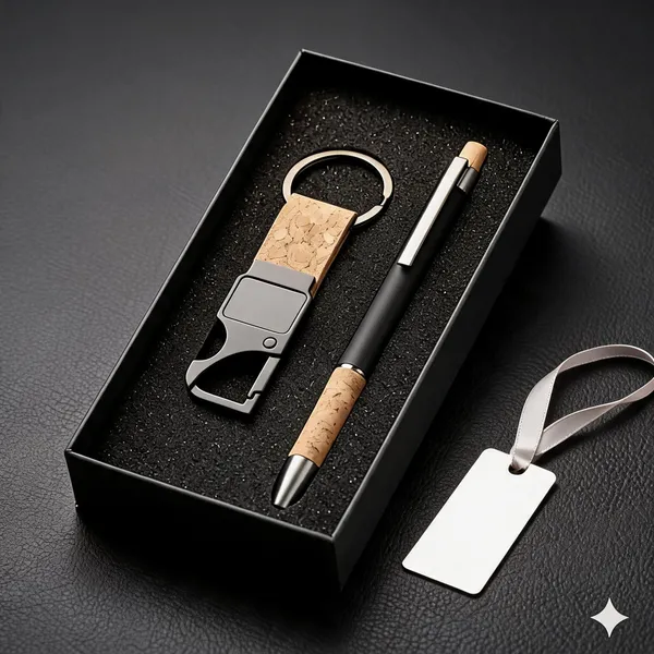 Black_Cork_Keychain_And_Pen_Gift_Set