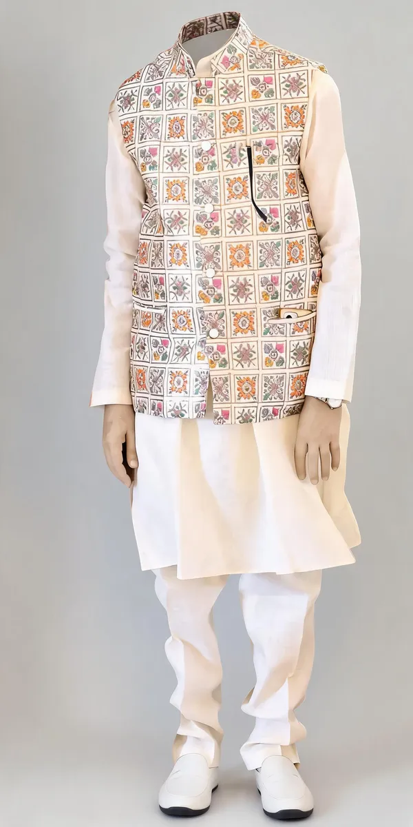 Multicolor_Printed_Nehru_Jacket_Kurta_Set_for_Men