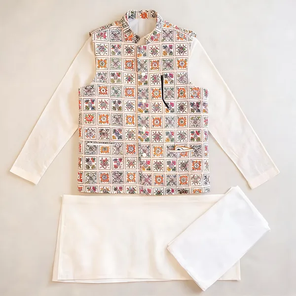 Multicolor_Printed_Nehru_Jacket_Kurta_Set_for_Men