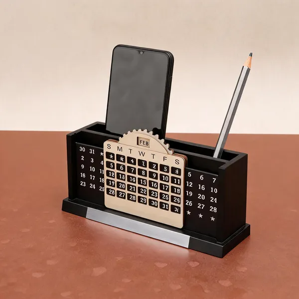 Black_Desk_Organizer_With_Calendar_And_Phone_Stand