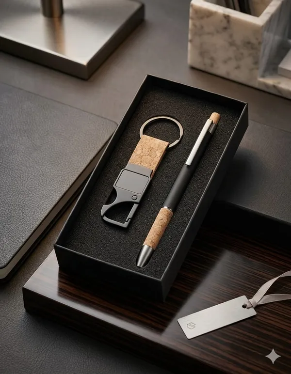 Black_Cork_Keychain_And_Pen_Gift_Set