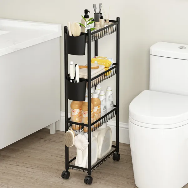 Black_Metal_Four_Tier_slim__Rolling_Storage_Cart