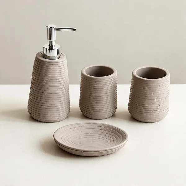 Resin_Modern_Ribbed_Grey_4-Piece_Bathroom_Accessory_Set