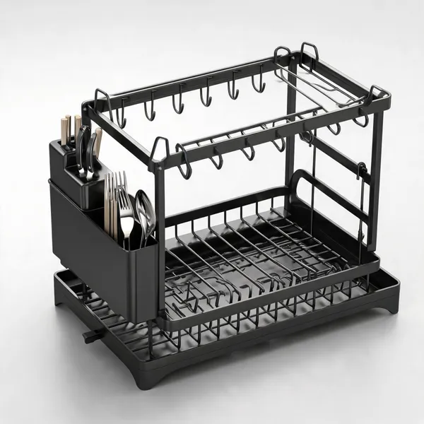 Metal_Modern_Two-Tier_Black_Dish_Drying_Rack