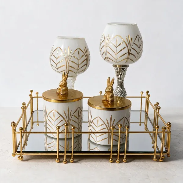 White_Glass_Decorative_Set_With_Tray_For_Kitchen__And_Dining_Pack_Of_2