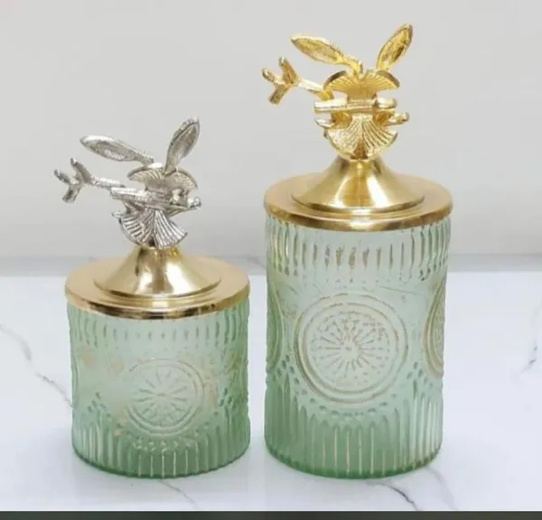 Glass_Decorative_Ribbed_Rabbit_Lid_Jar_Set
