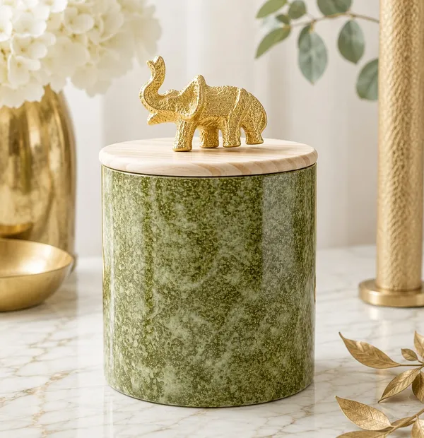 Ceramic_Decorative_Textured_Elephant_Lid_Storage_Jar