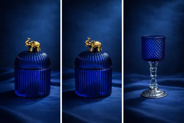 Blue_Glass_Textured_Decorative_Jar_And_Goblet_Set