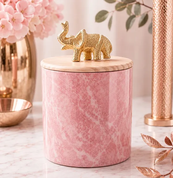 Pink_Marble_Print_Elephant_Lid_Decorative_Storage_Jar