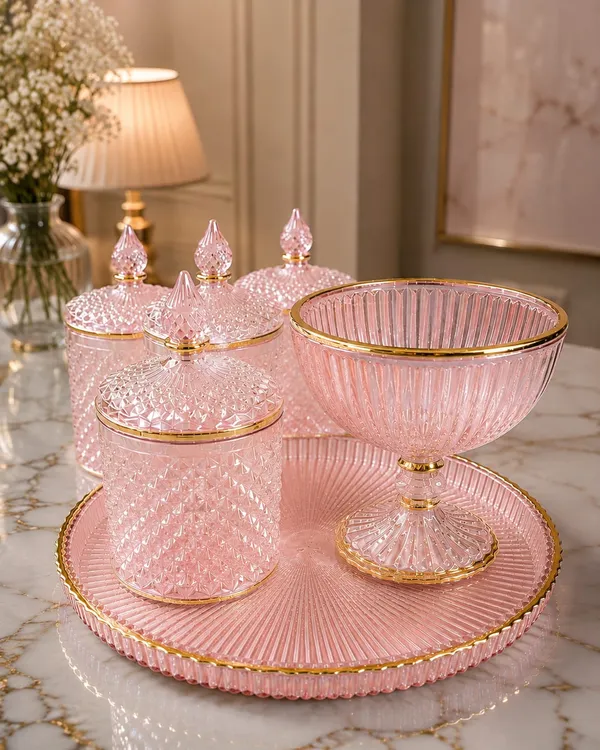 Glass_Pink_Textured_Serving_Tray_Set