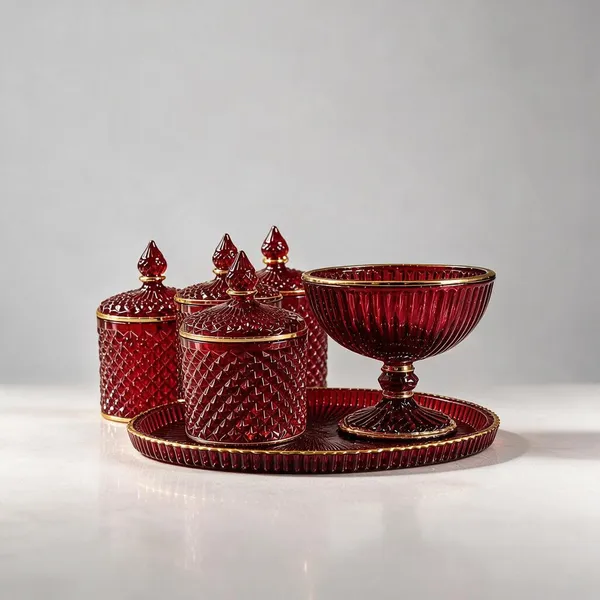 Red_Glass_Decorative_Tray_Set_For_Kitchen__And_Dining_Pack_Of_5