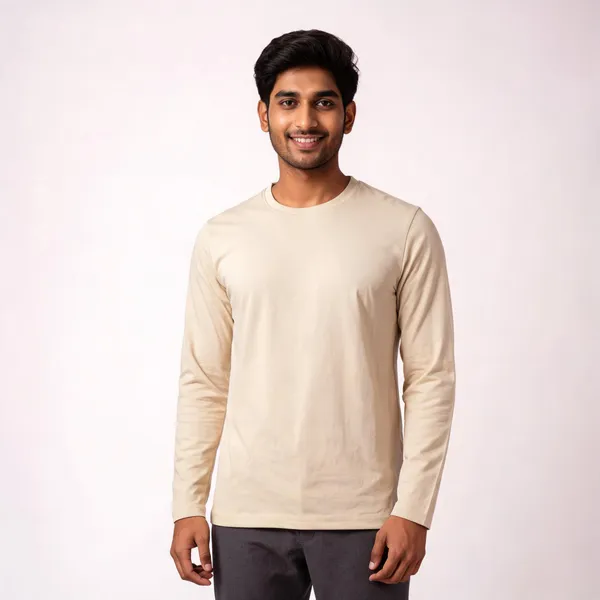Beige_Cotton_Regular_Fit_Full_Sleeve_T-Shirt_For_Men