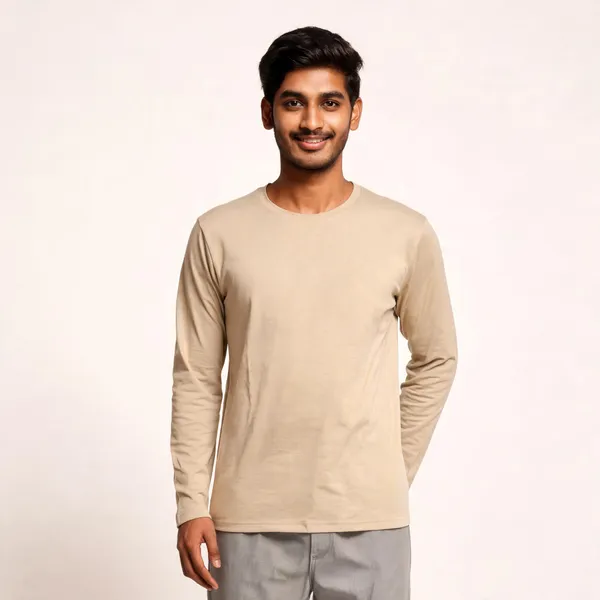 Beige_Cotton_Regular_Fit_Full_Sleeve_T-Shirt_For_Men