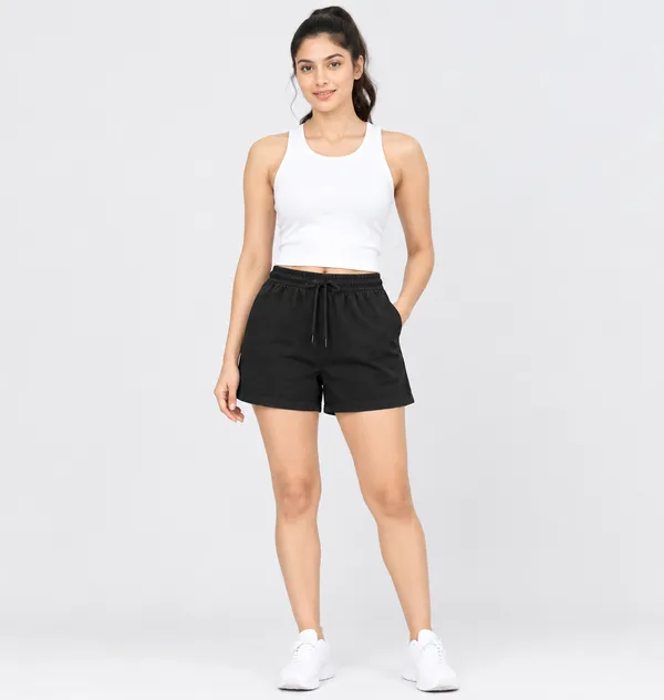 Black_French_Terry_Casual_Shorts_For_Women