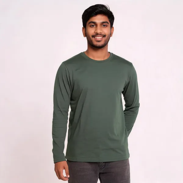 Olive_Green_Cotton_Regular_Fit_Full_Sleeve_T-Shirt_For_Men