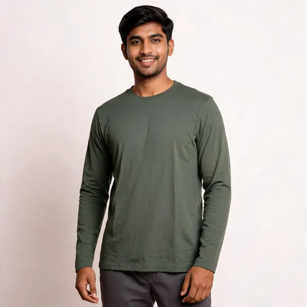 Olive_Green_Cotton_Regular_Fit_Full_Sleeve_T-Shirt_For_Men
