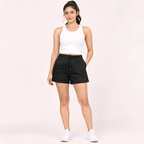 Black_French_Terry_Casual_Shorts_For_Women