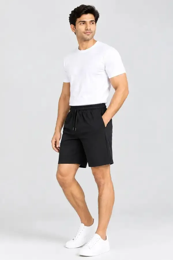 Black_French_Terry_Regular_Fit_Shorts_For_Men