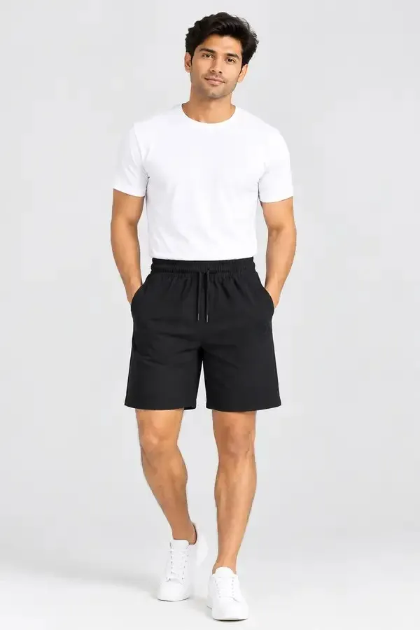 Black_French_Terry_Regular_Fit_Shorts_For_Men