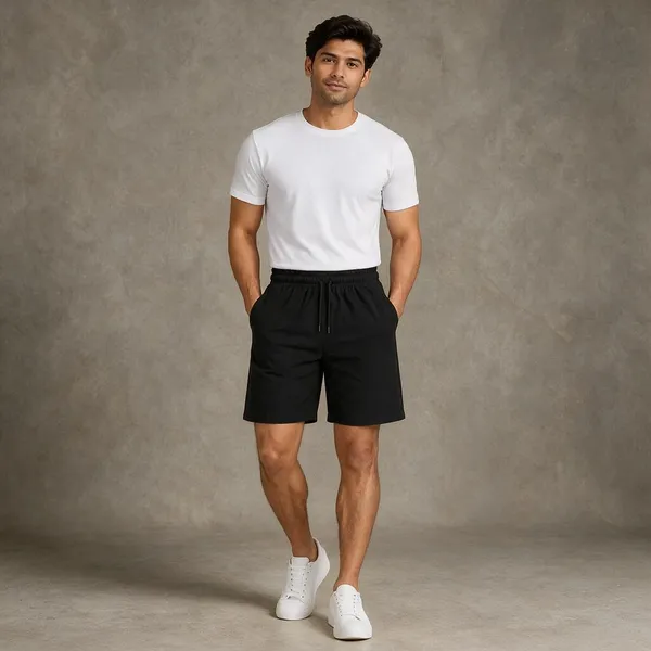 Black_French_Terry_Regular_Fit_Shorts_For_Men