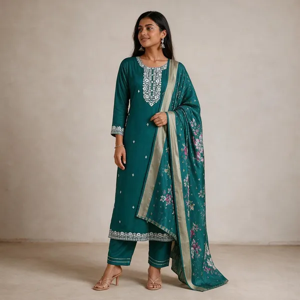 Dark_Green_Rayon_Embroidered_Kurta_Palazzo_&_Dupatta_Set_For_Women